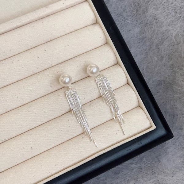 Pearl with Long Tassel Earrings