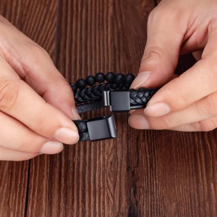 Promotion 49% OFFNatural Stone Obsidian Magnetic Buckle Men's Leather Bracelet