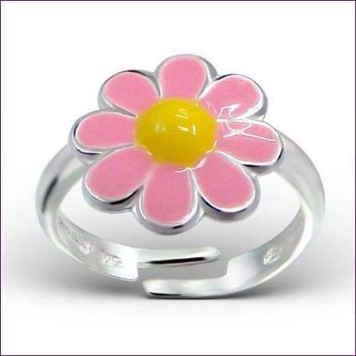 Pink Flower Adjustable Silver Ring