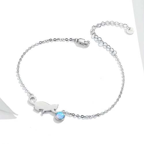 Silver Cat Necklace & Bracelet Set