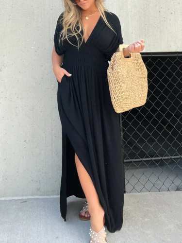 HOT SALESLIT V-NECK EFFORTLESS MAXI LONG DRESS