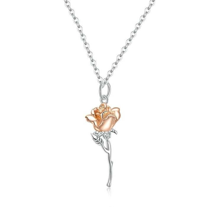 Silver Rose Pendant Necklace