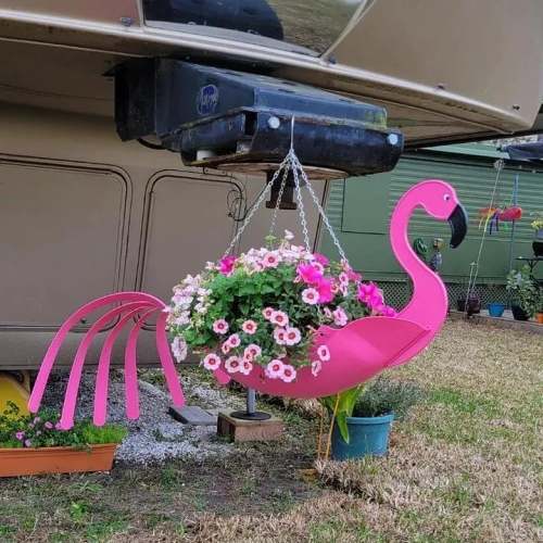 Handmade Bright Colorful Bird Hanging Planter Yard Decor
