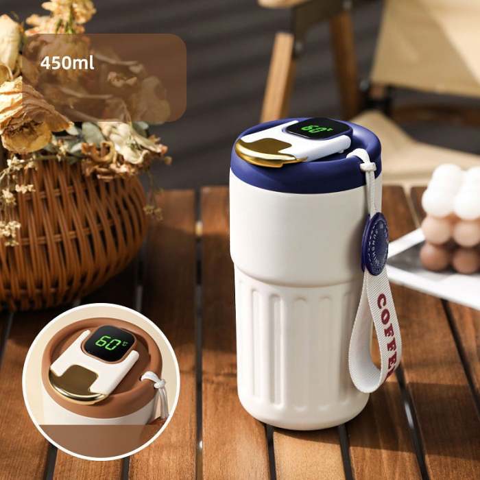 Coffee thermos with temperature display