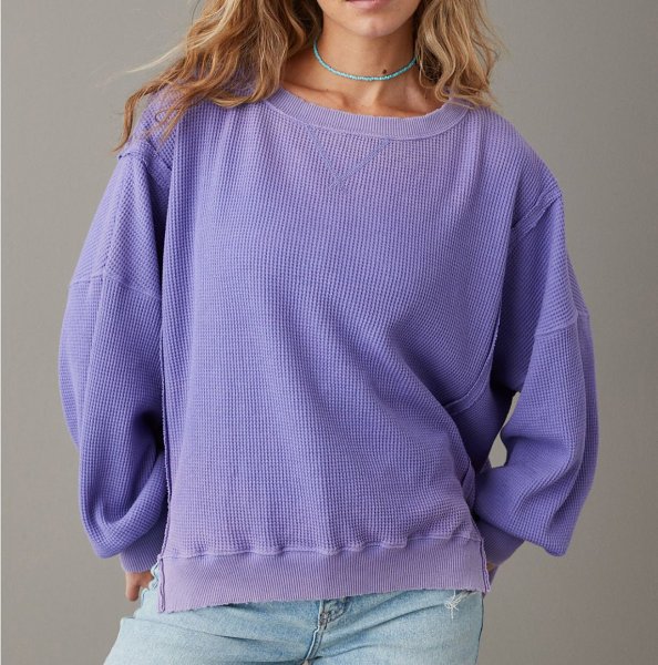 Oversized Big Hug Waffle Sweatshirt （Buy 2 Free Shipping）