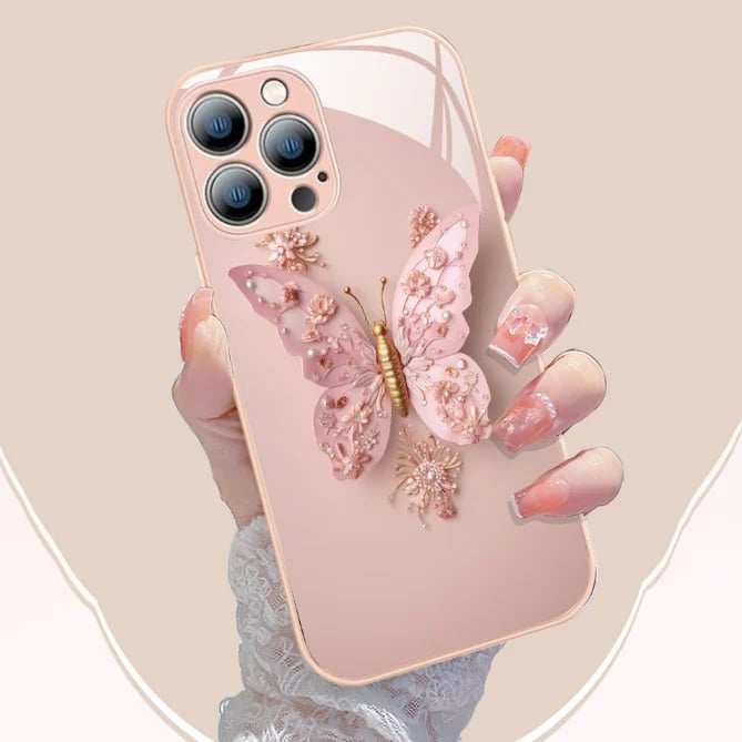 2023 New  Flat 3D Butterfly Pattern Glass Cover Compatible with iPhone （Free Shipping）