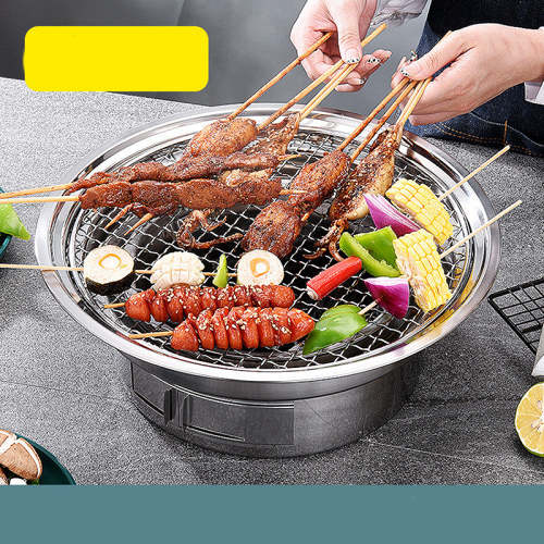 Stainless Steel Charcoal Barbecue Grill Korean Non-stick Barbecue Grills Portable Outdoor BBQ Grill Round Carbon Barbecue Stove