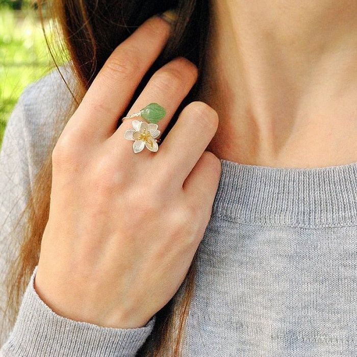 Sterling Silver Gemstones Flower Ring