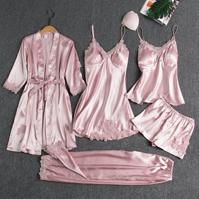 Blushy Silk 5 Piece Pajama Set(Buy 2 Free Shipping)