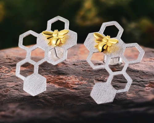 925 Sterling Silver Honeycom Drop Earrings