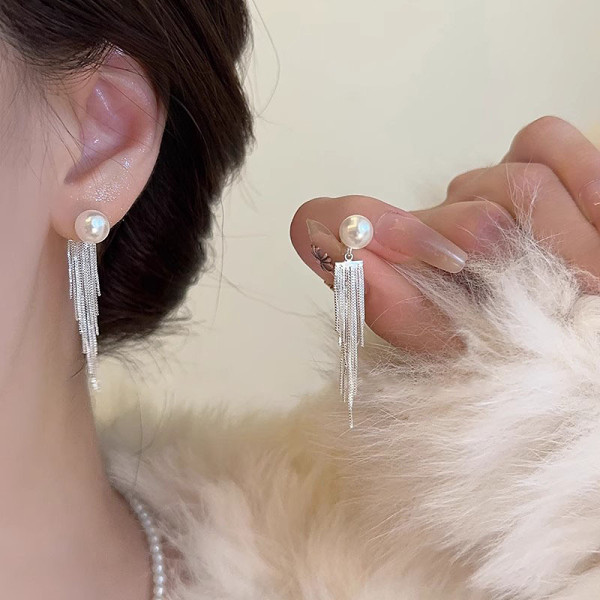 Pearl with Long Tassel Earrings