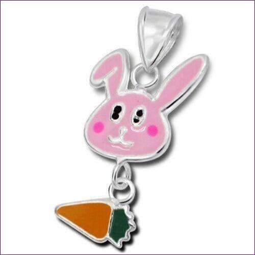 Children Pink Silver Bunny Pendant