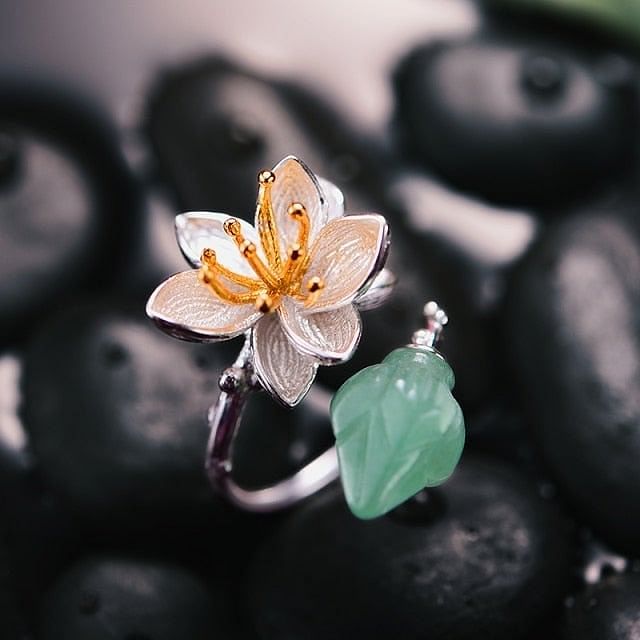 Sterling Silver Gemstones Flower Ring