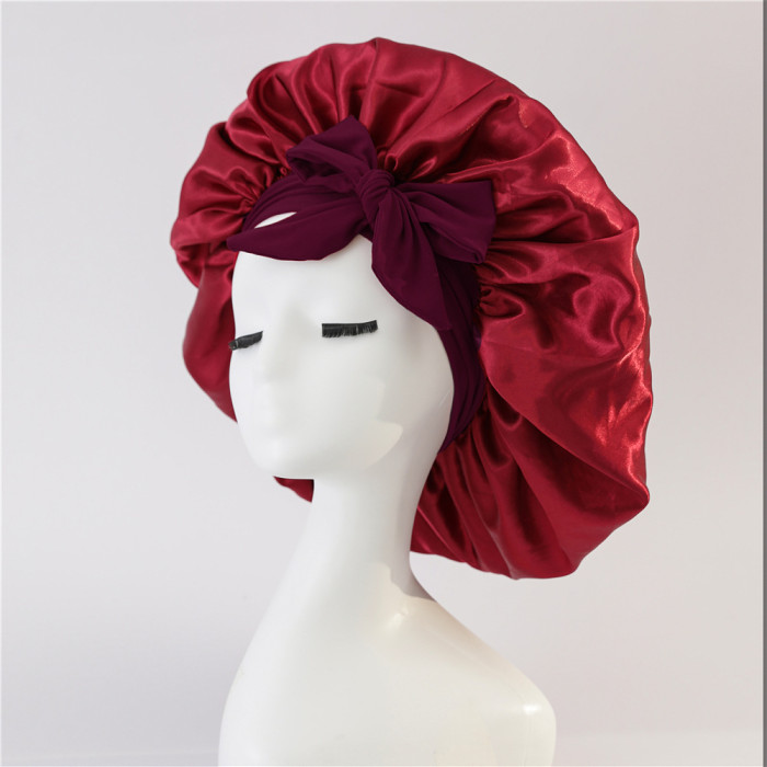 Bow-Knot Satin Anti-Drop Sleep Cap