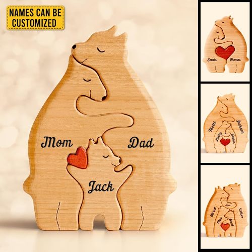 Handcrafted - Family - Wooden Bears Carvings Family Puzzle Gift for Family