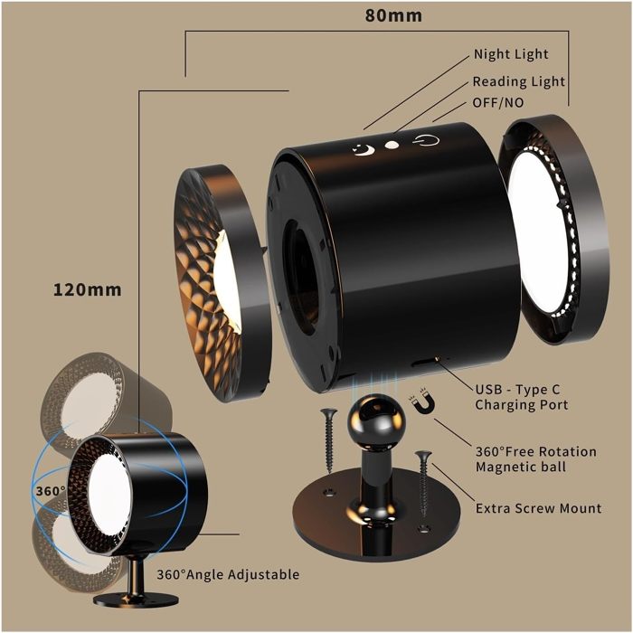 360°Magnetic Ball Rotation LED Wall Lamp Touch Control