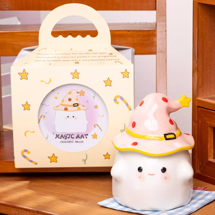Creative Ghost Mug with Cute Ceramic Design and Magical Hat Lid