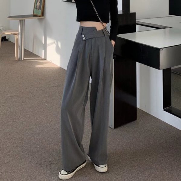 Asymmetrical Wide Leg Dress Pants