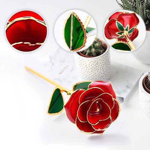 24K Gold Rose, Eternal Rose Handmade Preserved Rose with Stand and Gift Box