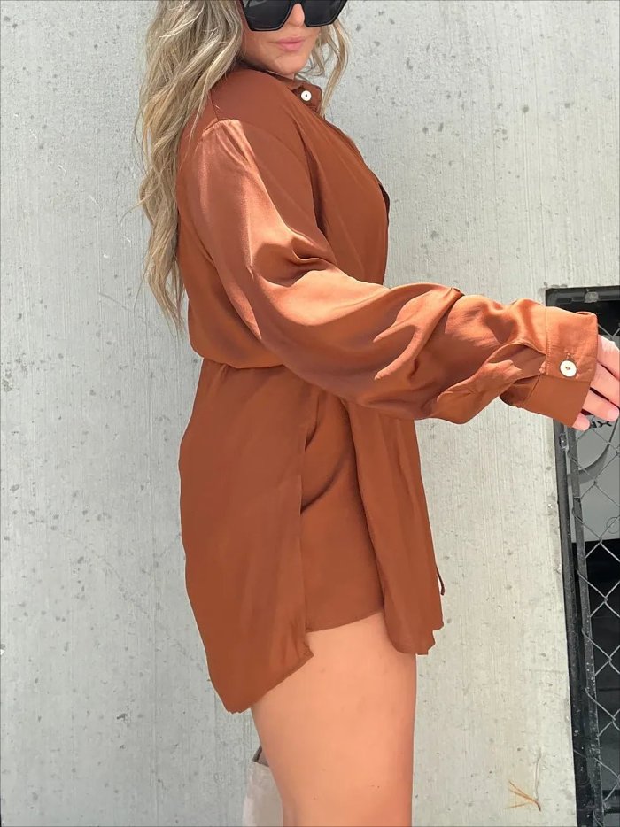 FREE SHIPPING-Women's Solid Color Long Sleeve Shirt Dress