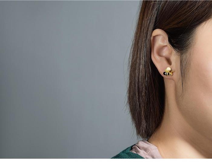 Handmade Gold Bee Silver Earrings
