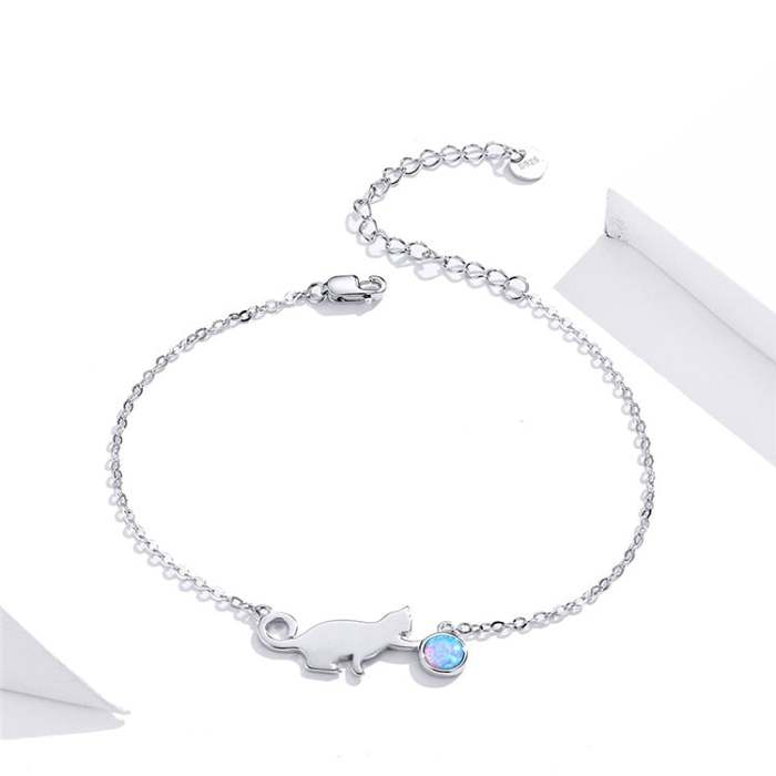 Silver Cat Necklace & Bracelet Set