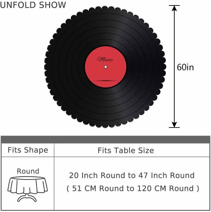 60 Vinyl Record Round Tablecloth