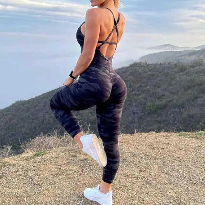 Sexy Backless Jumpsuit Sport Women Yoga Set