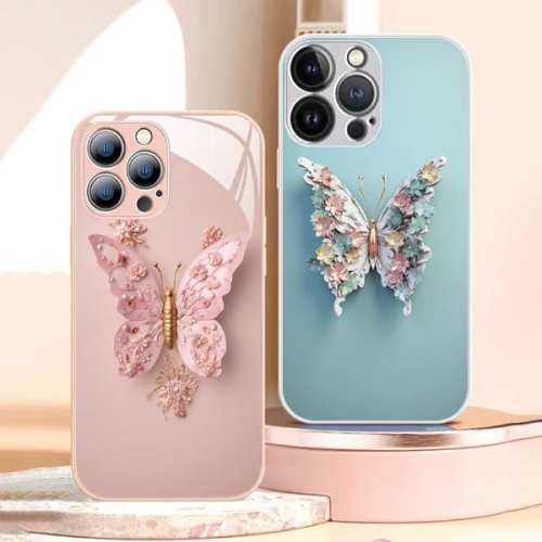 2023 New  Flat 3D Butterfly Pattern Glass Cover Compatible with iPhone （Free Shipping）