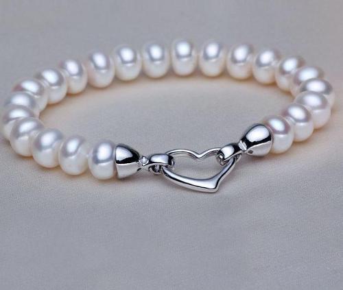 Natural Freshwater Pearl Beads Bracelets Heart Clasp