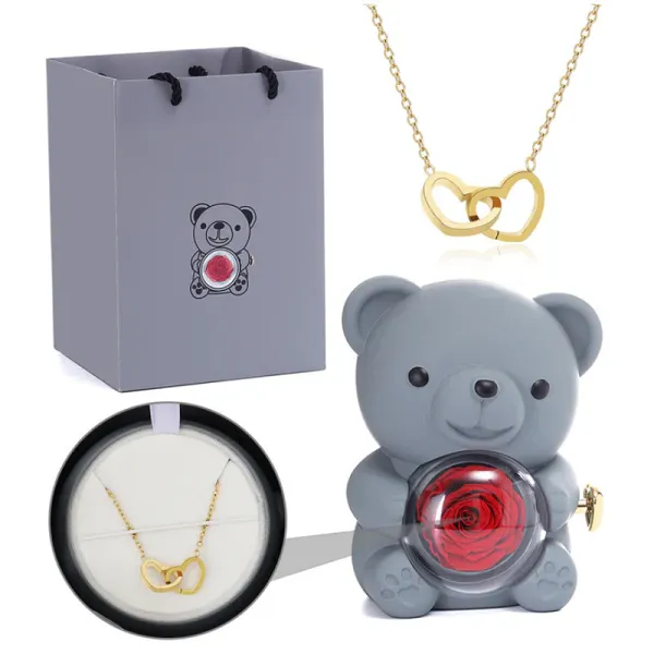 Heart Necklace - with real Rose Bear Giftbox