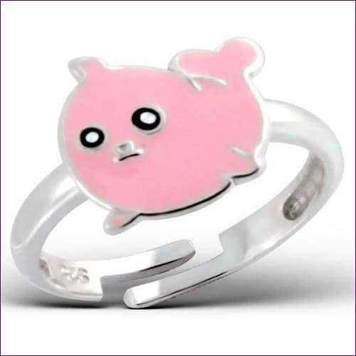 Pink Whale Adjustable Silver Ring