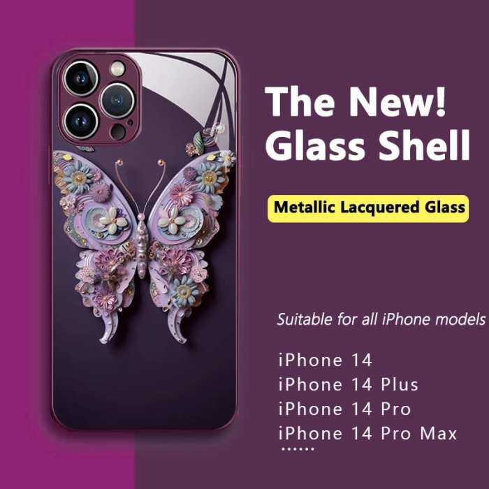 2023 New  Flat 3D Butterfly Pattern Glass Cover Compatible with iPhone （Free Shipping）