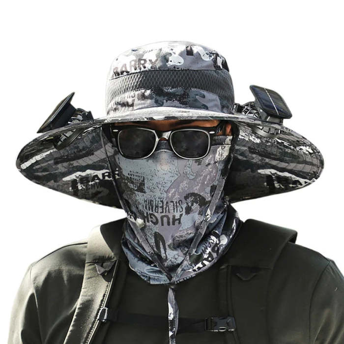 Outdoor Fishing Hat with Solar Fan Sun