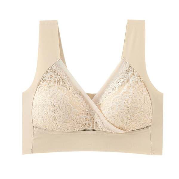 -Plus Size Comfort Extra Elastic Wireless Support Lace Bra