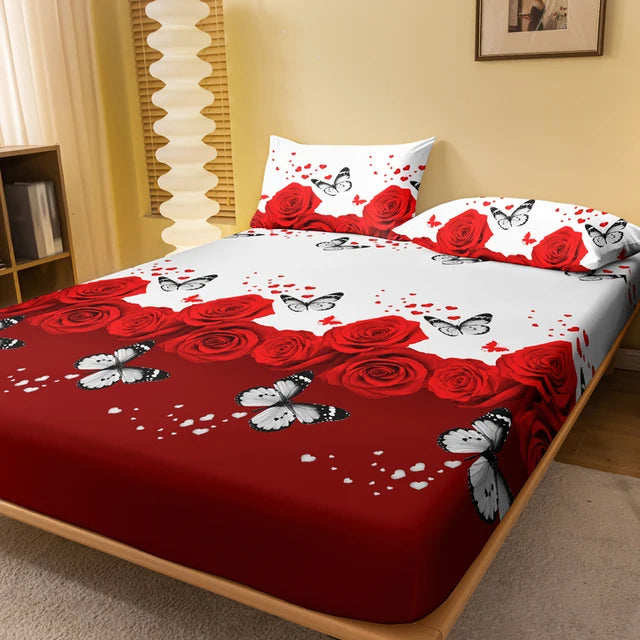 Rose Butterfly Patterned Bedsheet