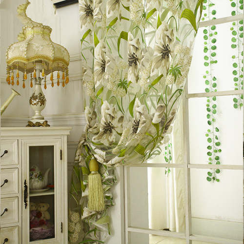 White Striped Yarn Translucent Curtain For Bedroom