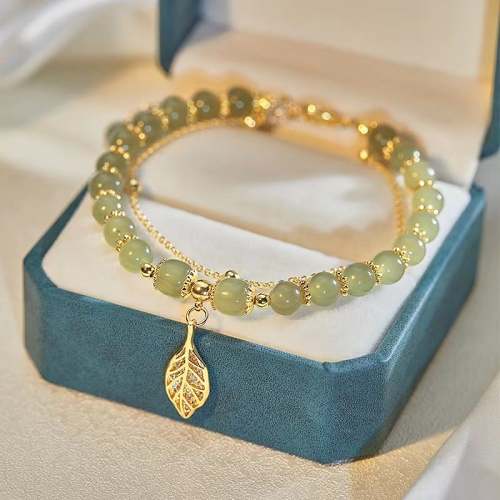 --Wotian Jade Lucky Gold Leaf Bangle