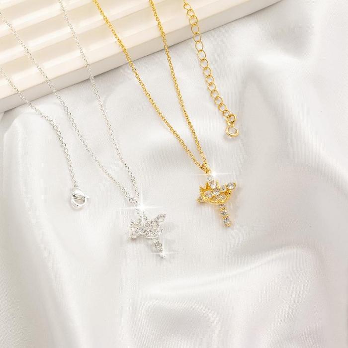 God Bless You Handmade Crown Cross Necklace - Women's Gift