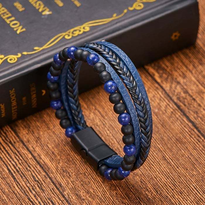 Promotion 49% OFFNatural Stone Obsidian Magnetic Buckle Men's Leather Bracelet