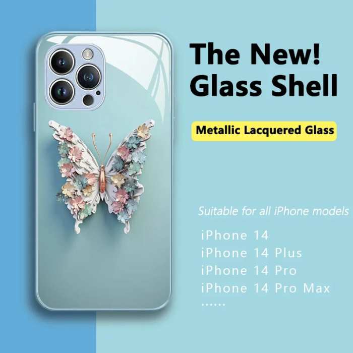 2023 New  Flat 3D Butterfly Pattern Glass Cover Compatible with iPhone （Free Shipping）