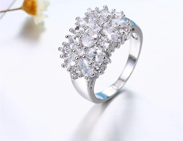 Luxury 925 Silver Rings - Sparkling CZ Crystal Engagement Ring