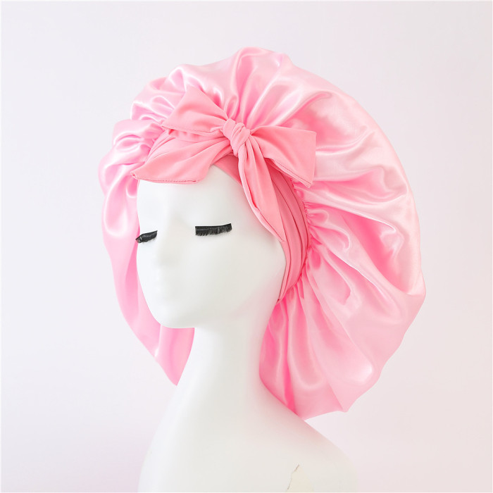 Bow-Knot Satin Anti-Drop Sleep Cap