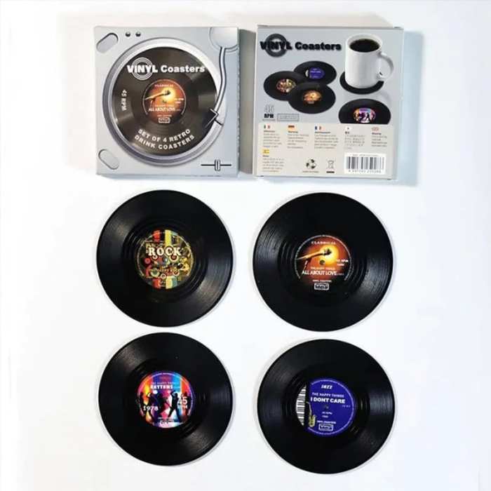 Last Day Promotion 70% OFF-Vinyl Record Coasters with Retro Vinyl Player Holder