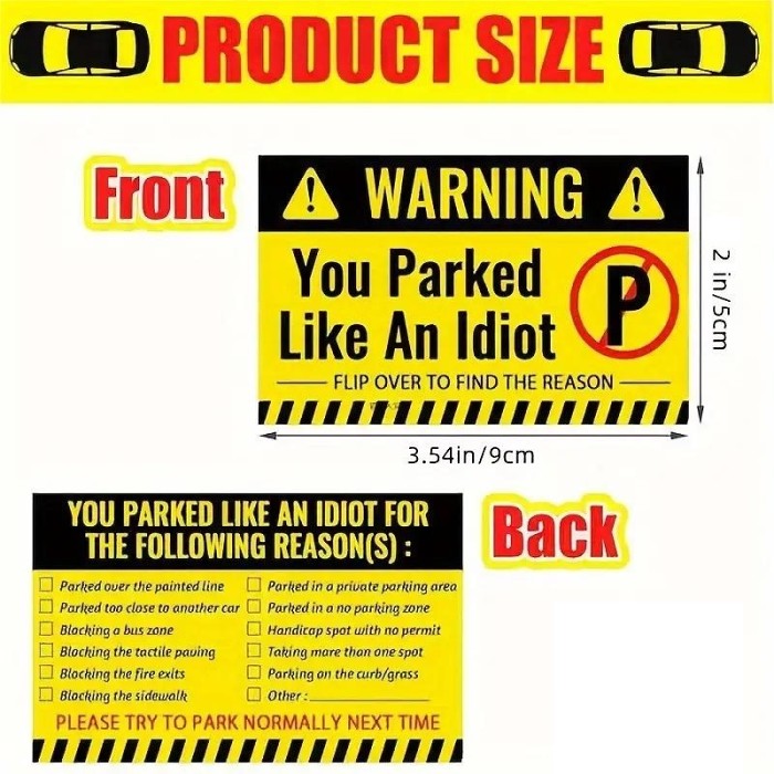 Pack of 50 - PRIVATE PARKING VIOLATION WARNING CARDS