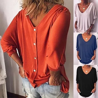 Plus Size Women Loose  Baggy T-Shirt Button 49% off