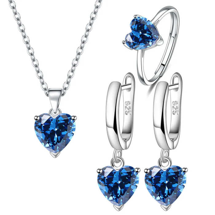 925 Sterling Silver Heart Zircon Jewelry Sets