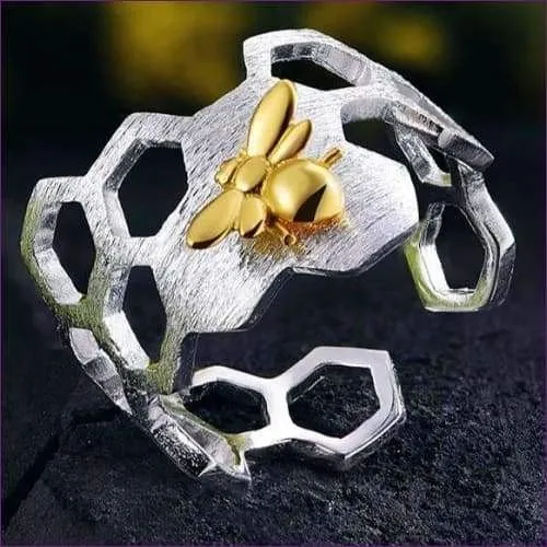Silver Gold Bee Ring