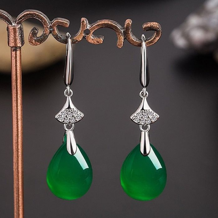 Natural Green Jade Water Drop Earring