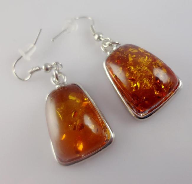 Natural Amber Silver Earrings